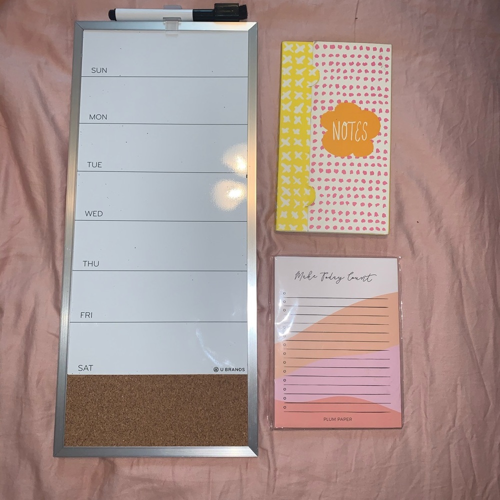 white board and notepads